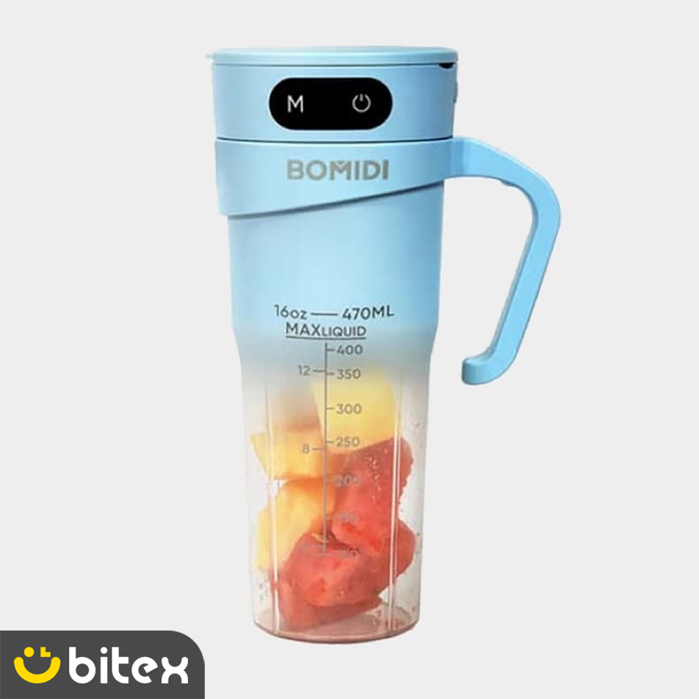 5 نمایی از شیکر شارژی شیائومی Bomidi JB01 با طراحی مدرن و درپوش.