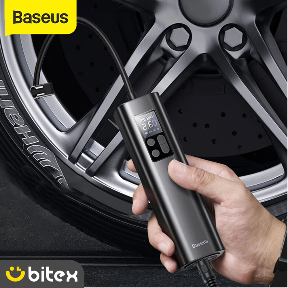 2 نمایی از کمپرسور باد بیسوس مدل CRCQ000001 با ابعاد کوچک و وزن سبک که به راحتی قابل حمل است.